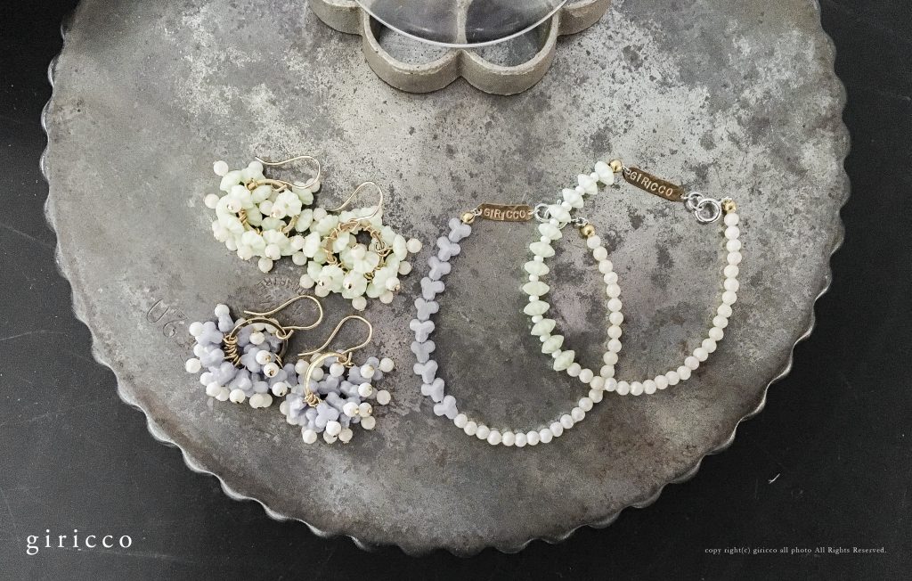 紫陽花ピアス、イヤリング、ブレスレット